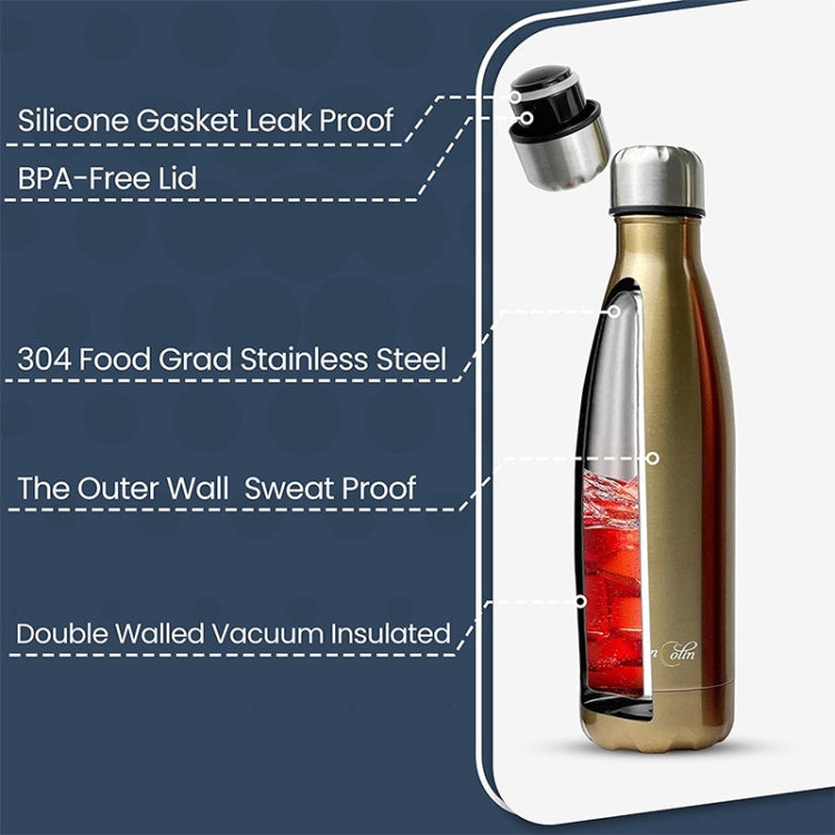 JUNSUNMAY 304 Stainless Steel Double-layer Vacuum Insulated Water Bottle, Capacity:500ml(Black)
